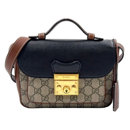 Gucci Padlock Mini 2-Way Hand Leather Brown Black Beige Shoulder Bag Gold