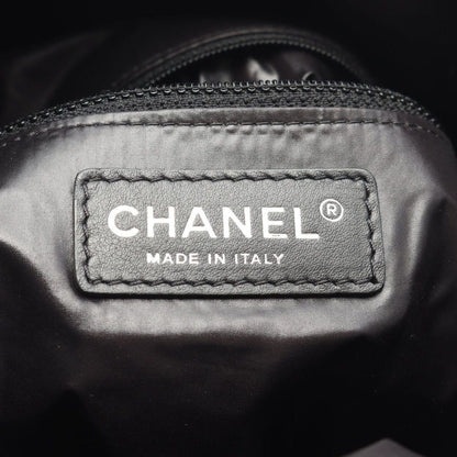 Chanel Shoulder Bag Embroidery Drawstring Navy Black Wool Leather — view 4