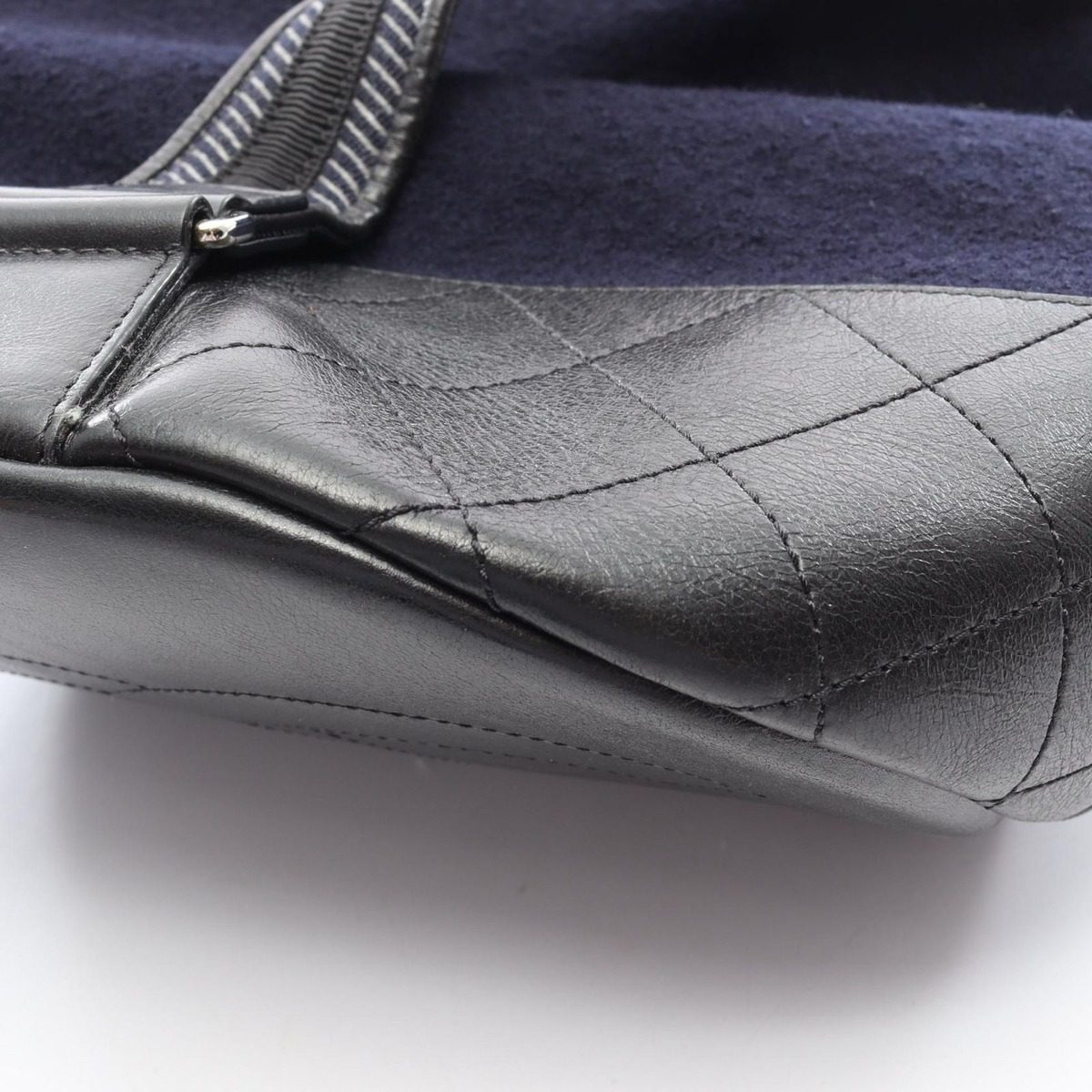 Chanel Shoulder Bag Embroidery Drawstring Navy Black Wool Leather — view 6