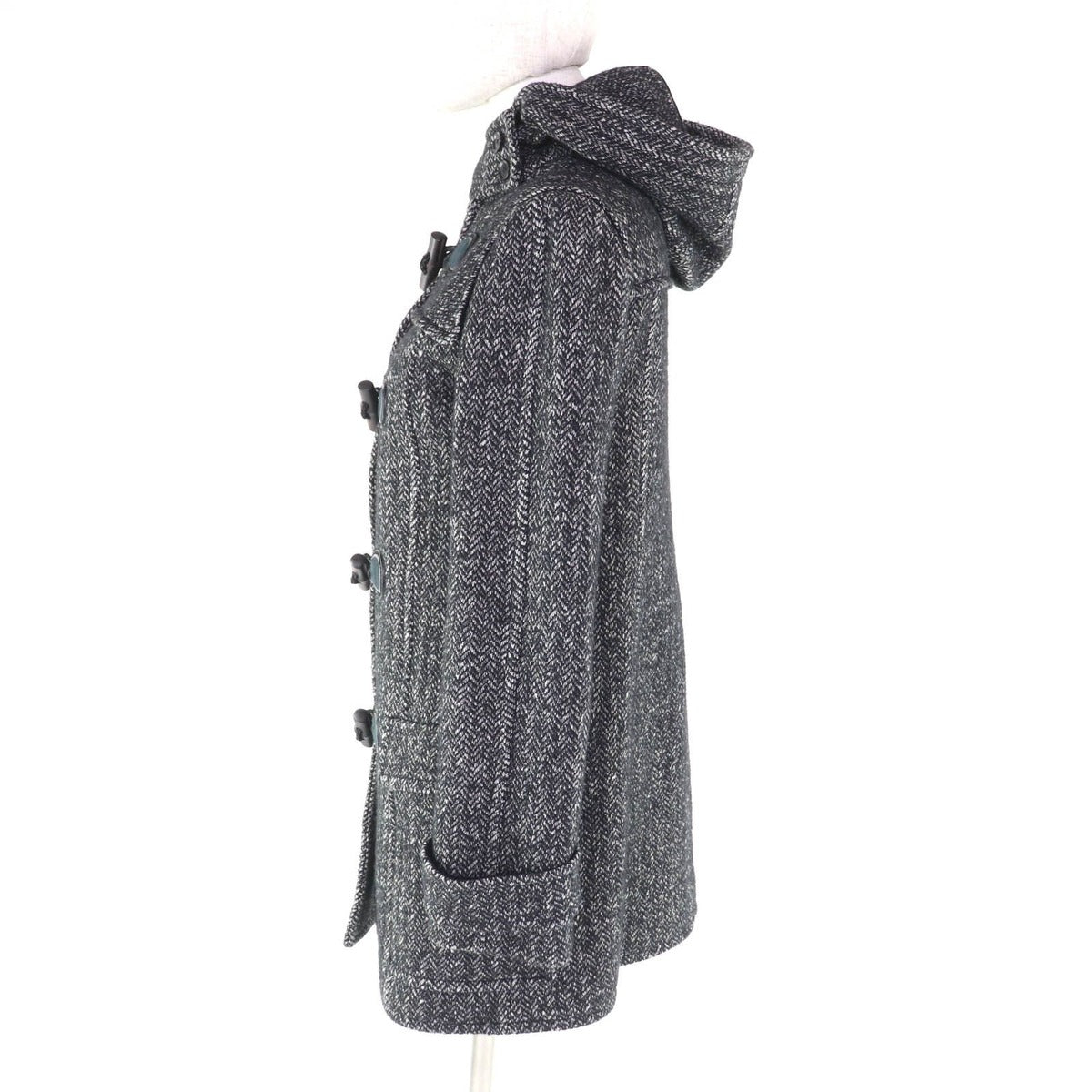 Gucci Wool Cotton Blend Hood Duffel Coat with Toggle Buttons Black — view 2