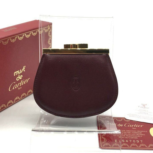 Cartier Must Line Wallet Clasp Coin Purse Leather Gold Case Present Gift