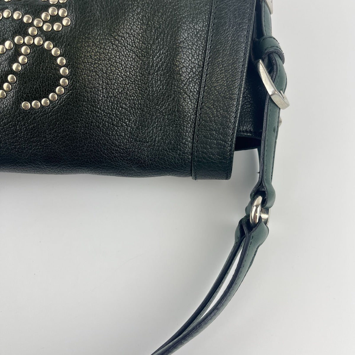Loewe Anagram Studded Shoulder Bag Green Leather Vintage — view 14