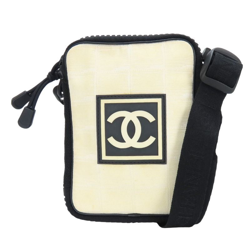 Chanel Shoulder Bag Sports Line Jacquard Nylon Ivory Black