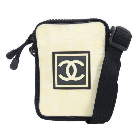 Chanel Shoulder Bag Sports Line Jacquard Nylon Ivory Black