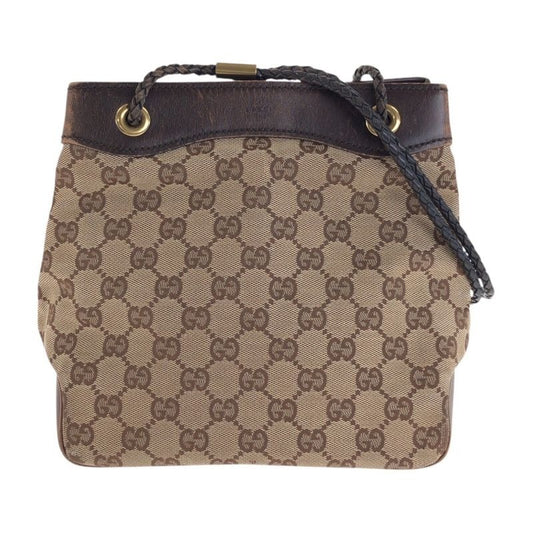 Gucci Beige Brown Gold Hardware GG Canvas Leather Shoulder Bag Handbag