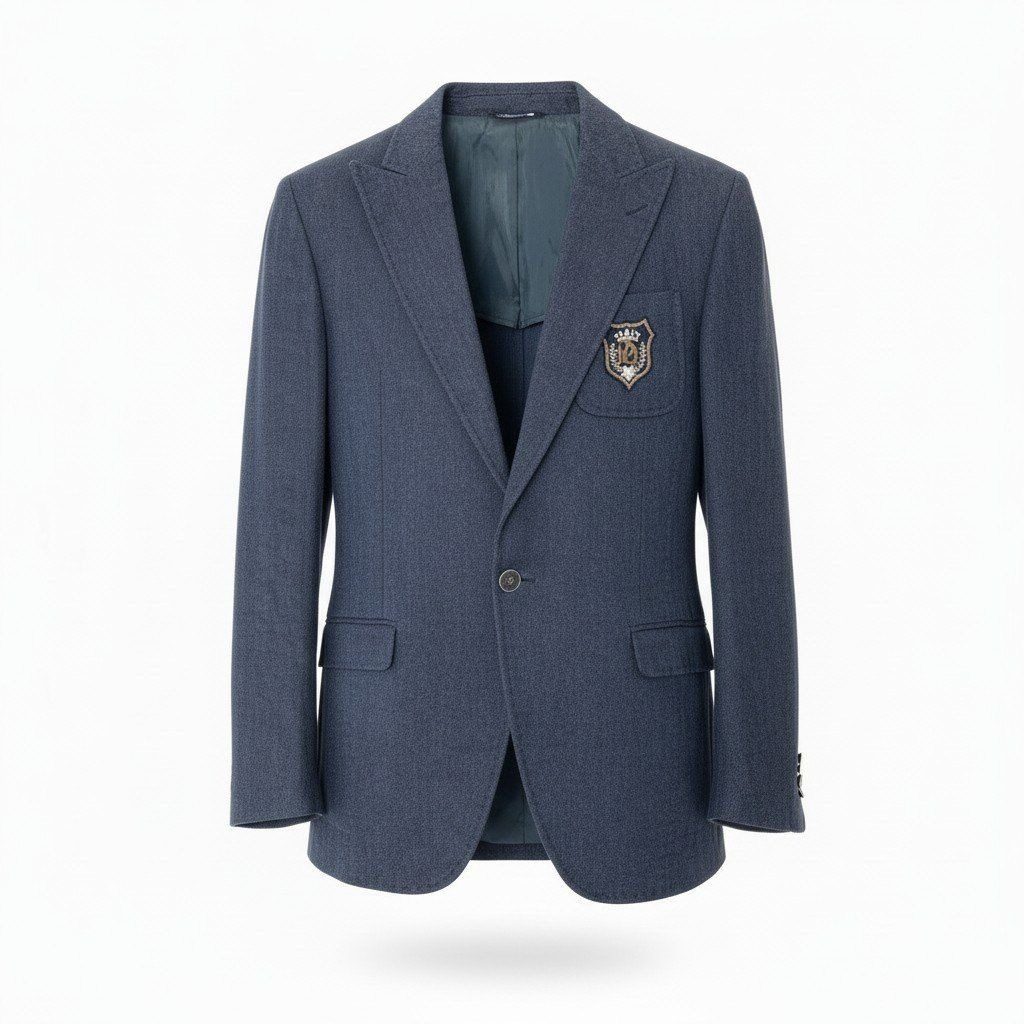 Dolce & Gabbana Tailored Jacket Blue Leather Logo Patch Button 44 Navy Cotton