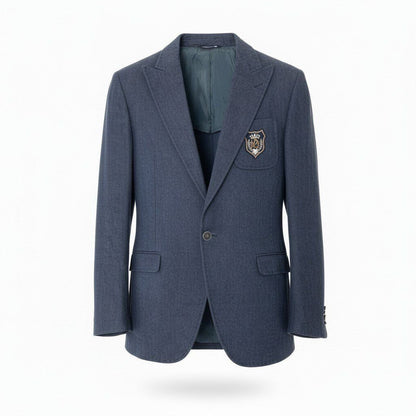 Dolce & Gabbana Tailored Jacket Blue Leather Logo Patch Button 44 Navy Cotton