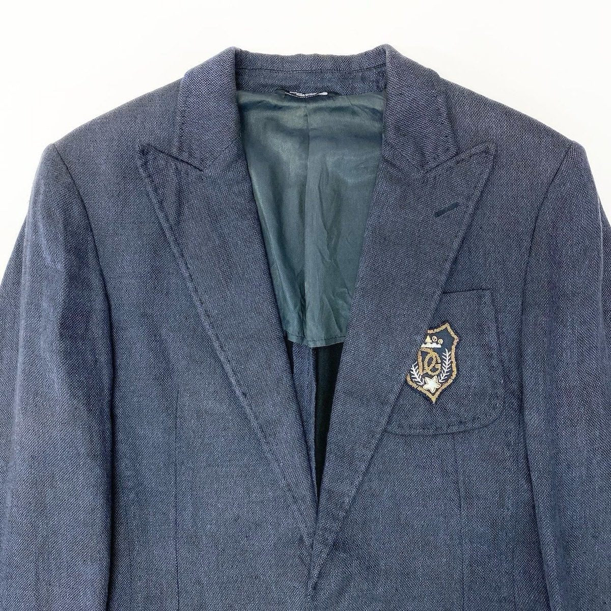 Dolce & Gabbana Tailored Jacket Blue Leather Logo Patch Button 44 Navy Cotton — view 5