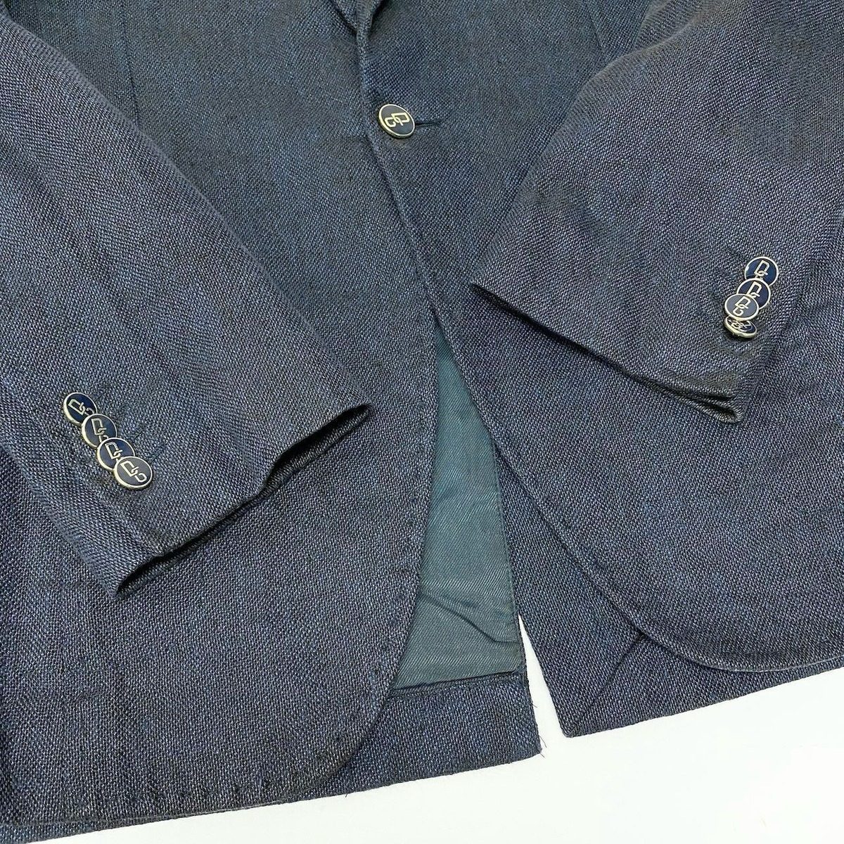 Dolce & Gabbana Tailored Jacket Blue Leather Logo Patch Button 44 Navy Cotton — view 6