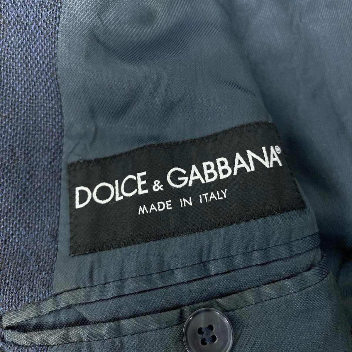 Dolce & Gabbana Tailored Jacket Blue Leather Logo Patch Button 44 Navy Cotton — view 9