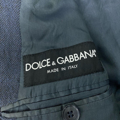 Dolce & Gabbana Tailored Jacket Blue Leather Logo Patch Button 44 Navy Cotton — view 9