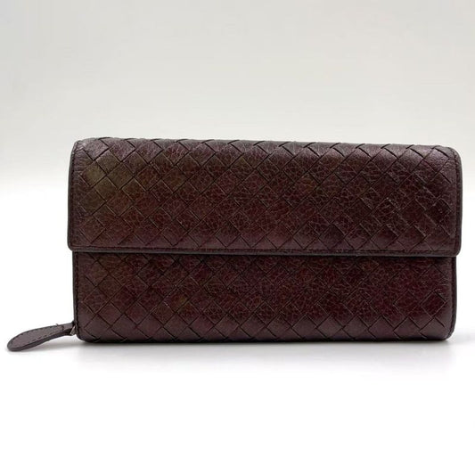 Bottega Veneta Intrecciato Leather Dark Purple Long Wallet Black
