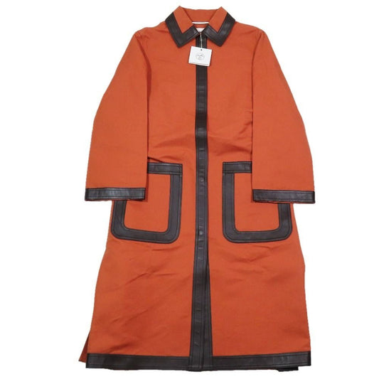 Hermes Lambskin Leather Trim Stainless Steel Coat Long Side Slit Jacket 34