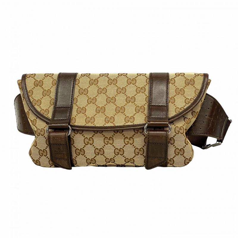 Gucci Waist Bag GG Canvas 145851 Canvas Brown Silver Hardware Women