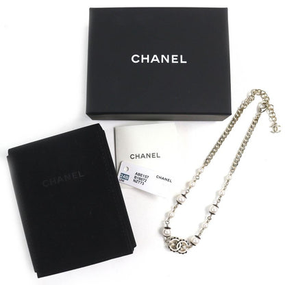 CHANEL Abe157 C24B Coco Mark Pearl Costume Necklace Choker Gold Black White