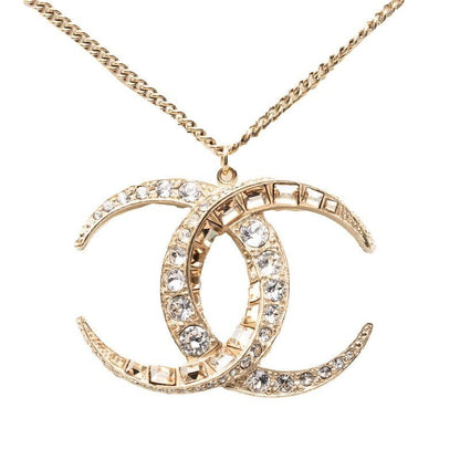 Chanel CC Logo Necklace Gold Plated Line Stone