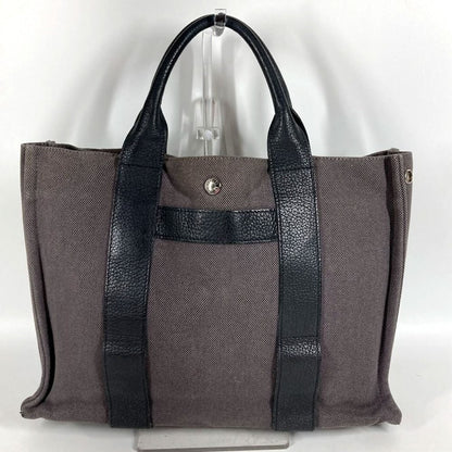 Hermes Handbag Sac Ane MM Leather Canvas Gray