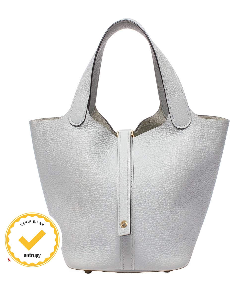 Hermes Handbag Silver Taurillon Clemence Picotin Lock PM
