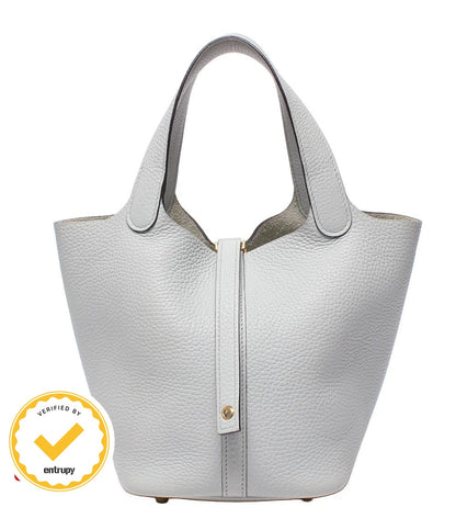 Hermes Handbag Silver Taurillon Clemence Picotin Lock PM