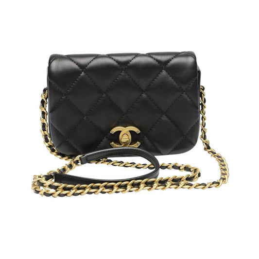 Chanel As2011 Lambskin Chain Shoulder Bag Quilted Black