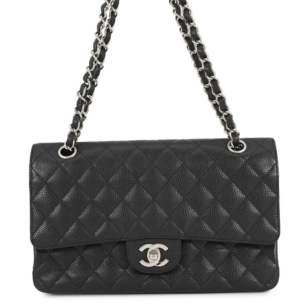 Chanel Chain Shoulder Bag Quilted 25 CC Logo Double Caviar Leather