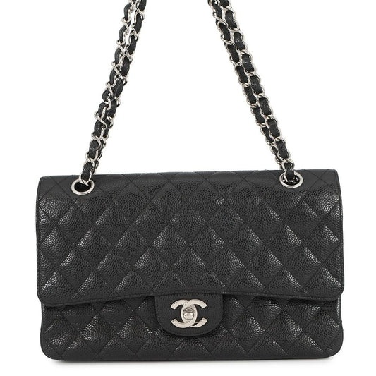 Chanel Chain Shoulder Bag Quilted 25 CC Logo Double Caviar Leather