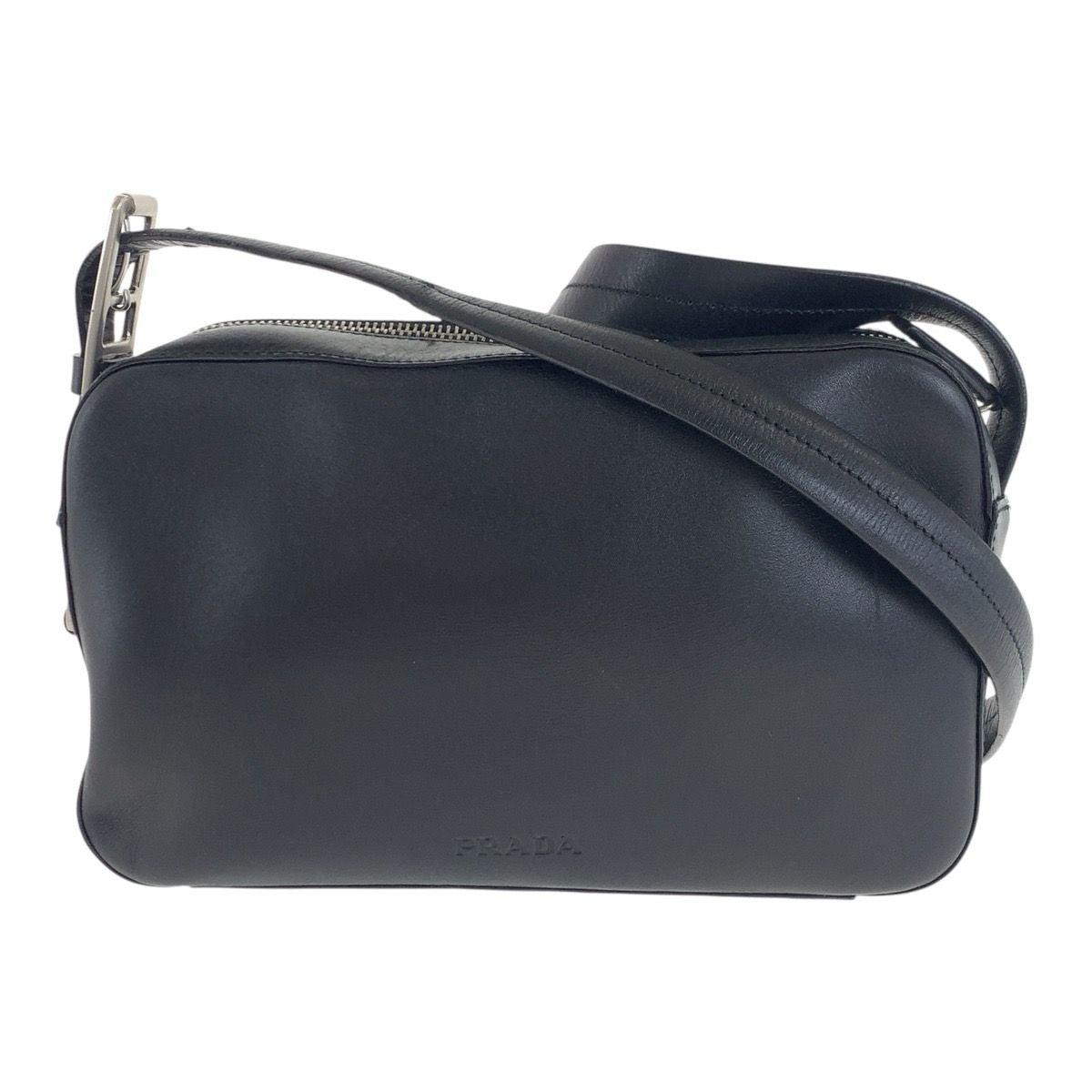 Prada Black Silver Hardware Leather Shoulder Bag Messenger