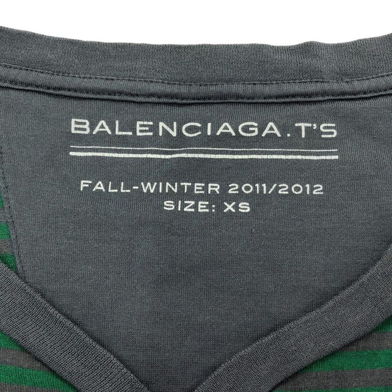 Balenciaga 11aw Paneled Henley Neck Striped Cut & Sewn 273970 Tv977 Green XS