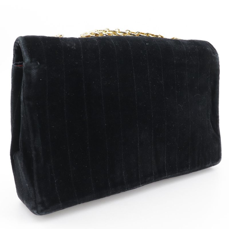 Chanel Chain Shoulder Mademoiselle Double Chain Velour Black Ladies Shoulder Bag