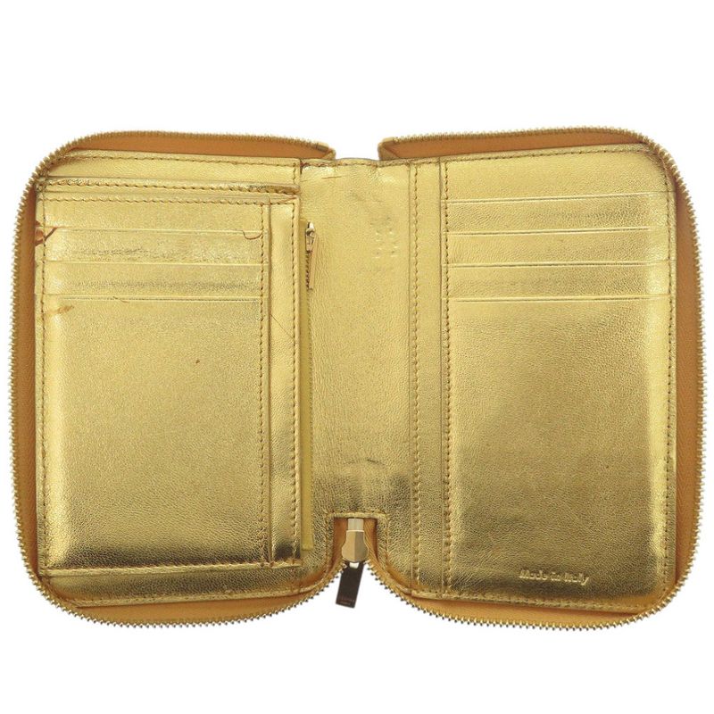 Celine Round Zipper S-tn-1113 Leather Gold/yellow Bifold Wallet 0472 Celine