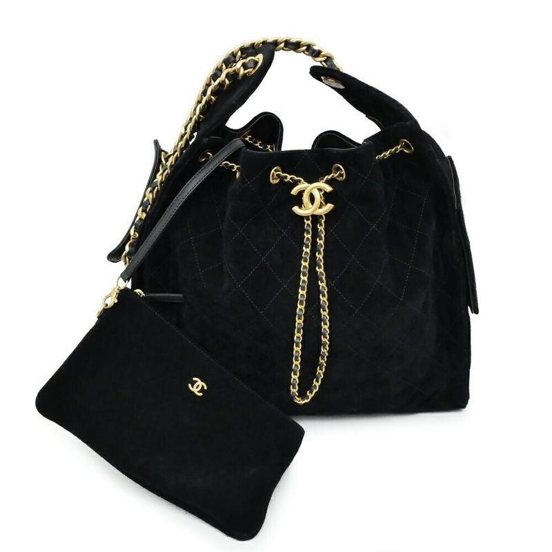 Chanel 25 Medium Handbag As5311 Black Gold Hardware Suede Drawstring