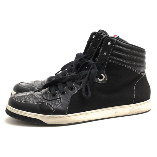 Gucci Shoes Sneakers Shoes High Cut Men Cotton Canvas Leather Black 254918