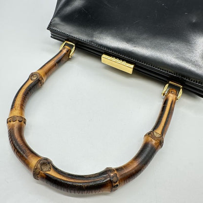 Gucci 000-781 Handbag Black Leather Bamboo Women Men Vintage Fashion  Gift