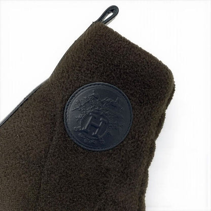 Hermes Volver Boots Short Shoes Fabric Leather Khaki Exlibris Knit