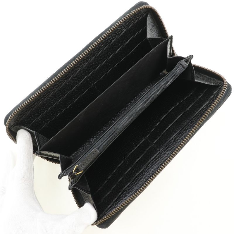 Gucci Round Zipper Embroidery GG Marmont Leather Black Unisex Long Wallet