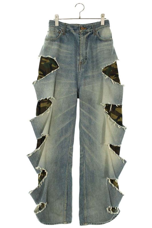 Balenciaga 662763 Tdw14 Camouflage Layered Crushed Denim Pants Men's XS
