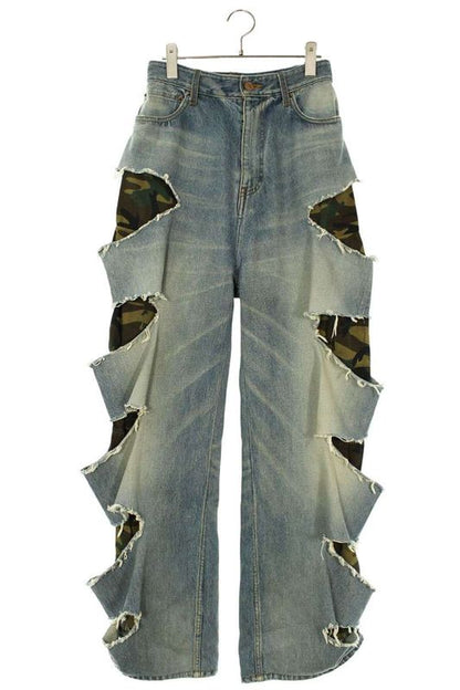 Balenciaga 662763 Tdw14 Camouflage Layered Crushed Denim Pants Men's XS