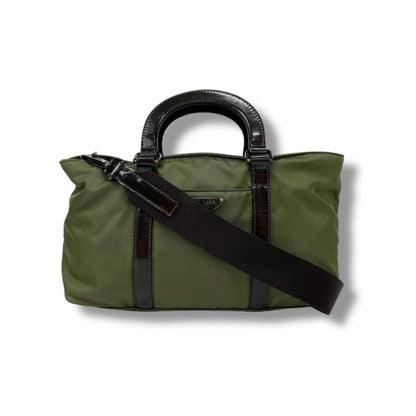 Prada 2WAY Mini Tote Shoulder Bag Triangle Logo Tessuto Nylon Khaki Green