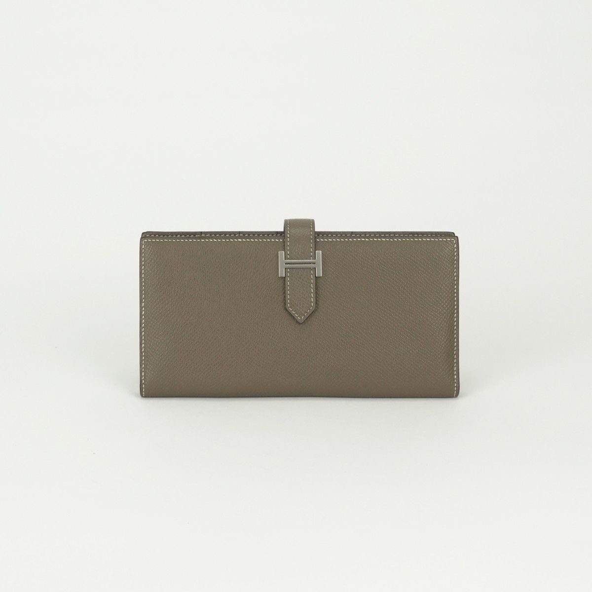 Hermes Bearn Souffle Wallet Epsom Etoupe Gray Silver Veau