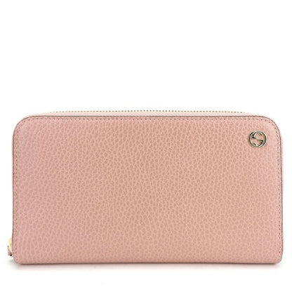 Gucci Long Wallet Interlocking Leather Pink Gold Hardware Round Zipper