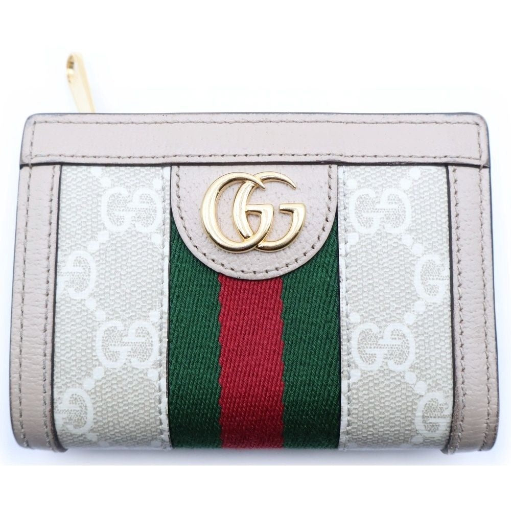 Gucci Ophidia GG Supreme Card Case Compact Wallet Bifold Canvas Beige