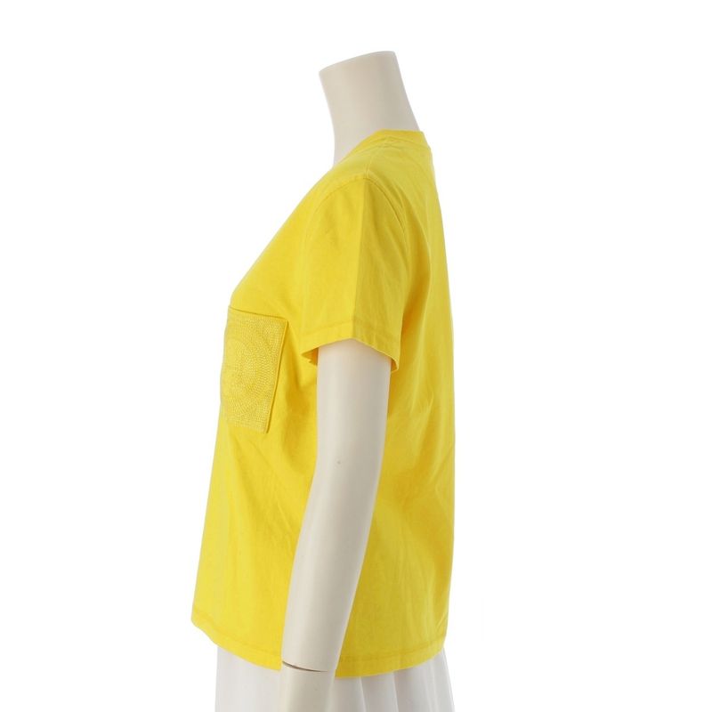 Hermes Cotton H Embroidered Pocket Short Sleeve T-shirt Top Yellow 38