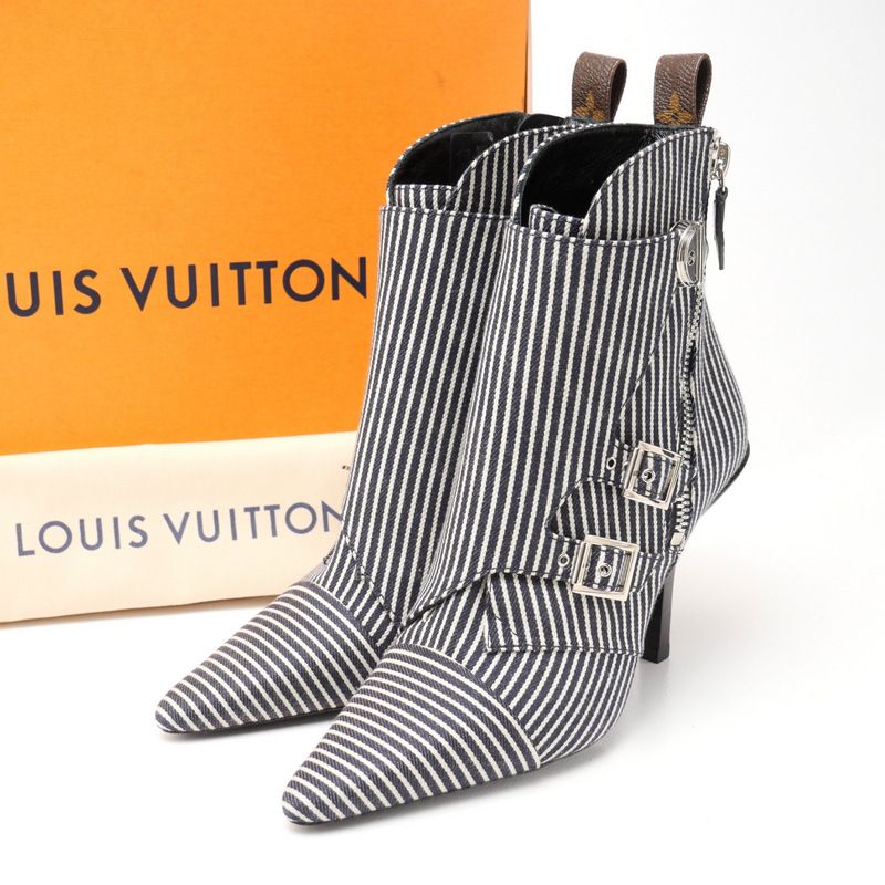 Louis Vuitton Janet Boots Size 36 Canvas Stripe Hickory Short Boots