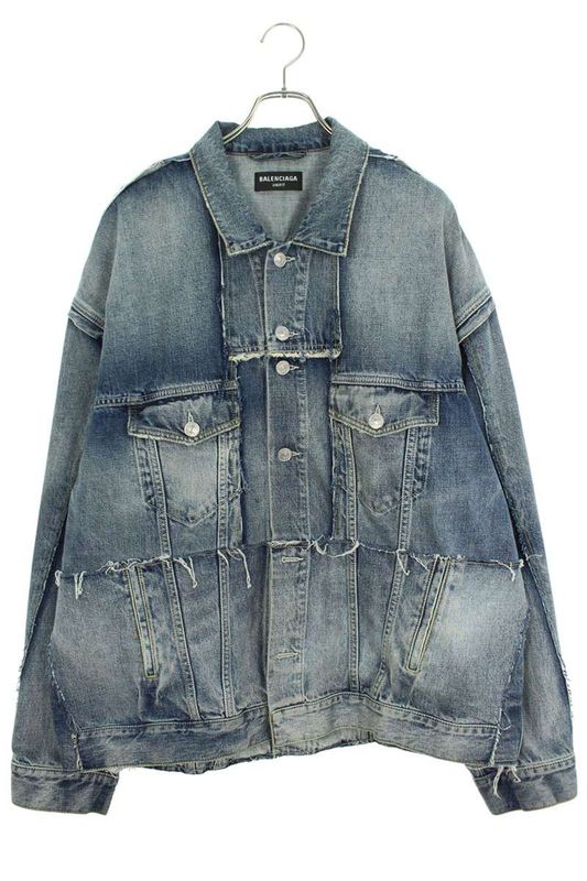 Balenciaga 22AW 697779 Tmw26 Cut Reconstruction Design Oversized Denim Jacket
