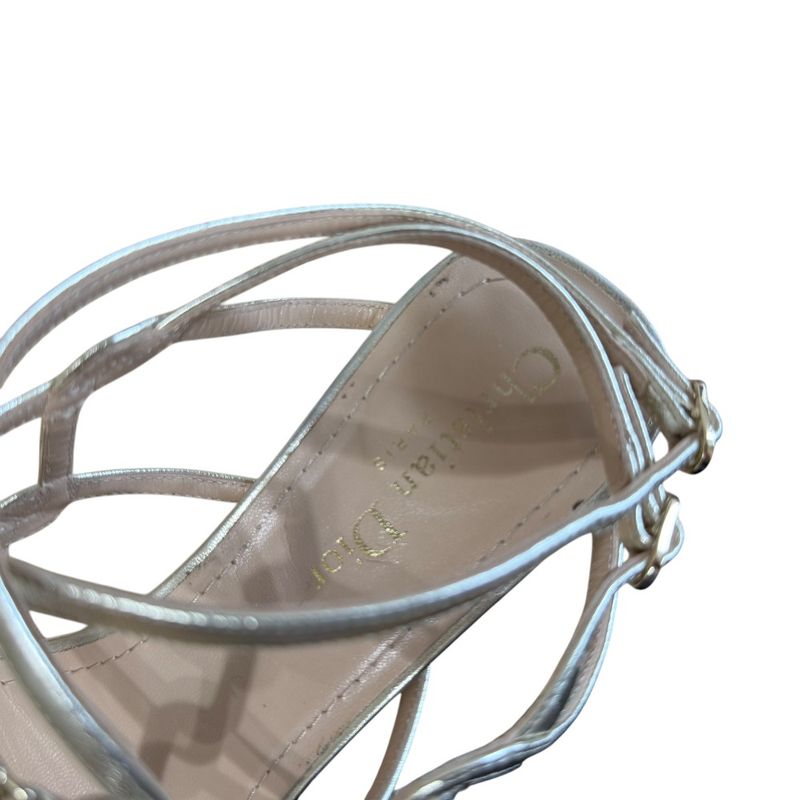 Good Christian DIOR CD Logo Leather Ankle Strap Low Heel Sandals 37 Equivalent