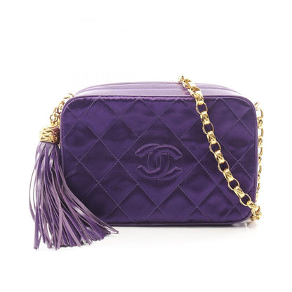 Chanel Shoulder Bag Quilted Purple Fabric Fringe Mini Chain