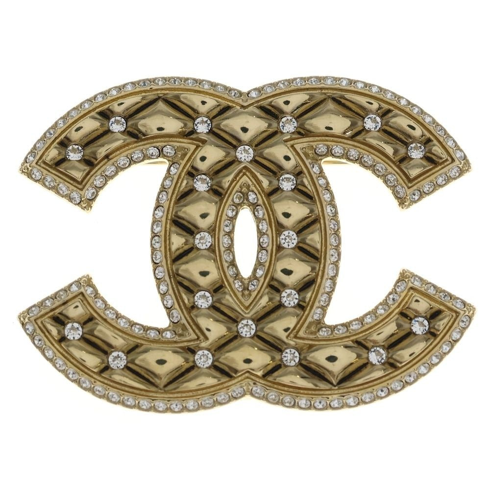 Chanel CC Logo Quilted Brooch Pin Badge Gold