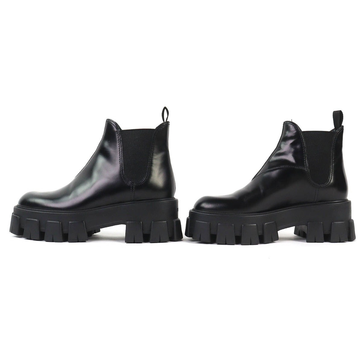 Prada Monolith Brushed Leather Chelsea Boots Side Gore Short Black — view 3