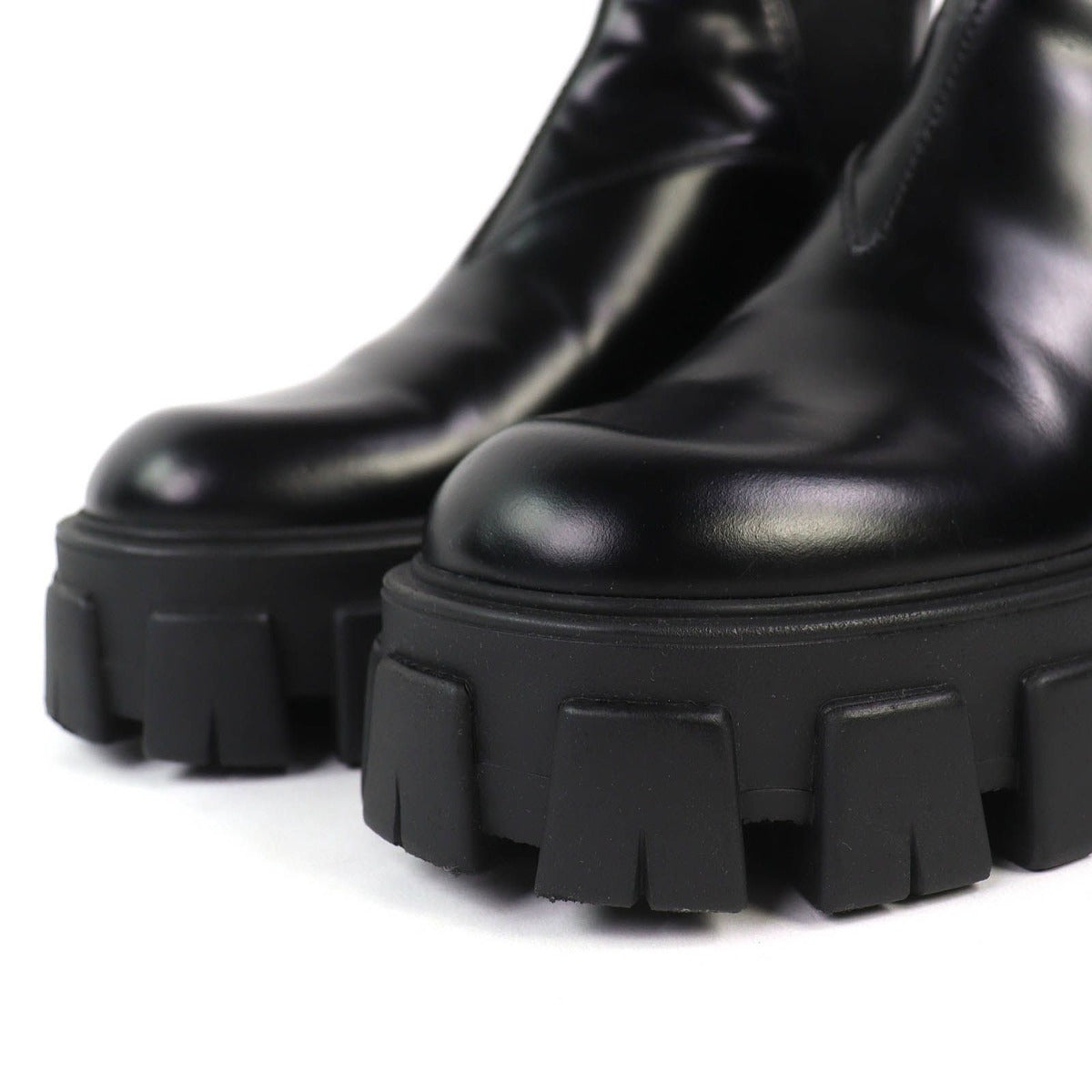 Prada Monolith Brushed Leather Chelsea Boots Side Gore Short Black — view 5
