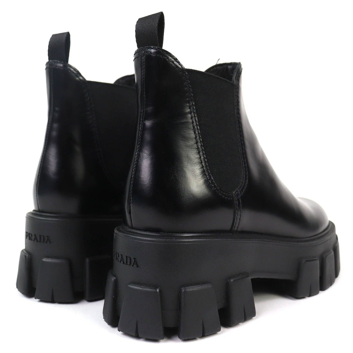 Prada Monolith Brushed Leather Chelsea Boots Side Gore Short Black — view 7